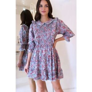 DRA NWT Nomi Prairie Dress Floral Cottagecore Midi Prairie Lace Trim Cotton L